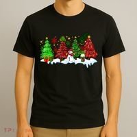 Funny Christmas Elf In Tree With Snowman Scene T-Shirt thumb 3