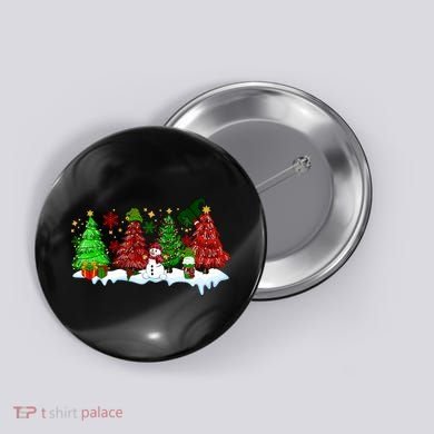 Funny Christmas Elf In Tree With Snowman Scene Button