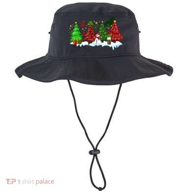 Funny Christmas Elf In Tree With Snowman Scene Bucket Hat