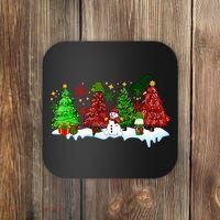 Funny Christmas Elf In Tree With Snowman Scene Coaster thumb 0
