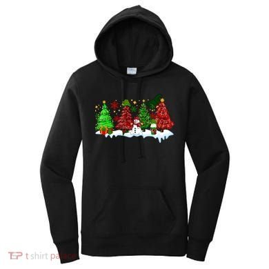 Funny Christmas Elf In Tree With Snowman Scene Women's Hoodie