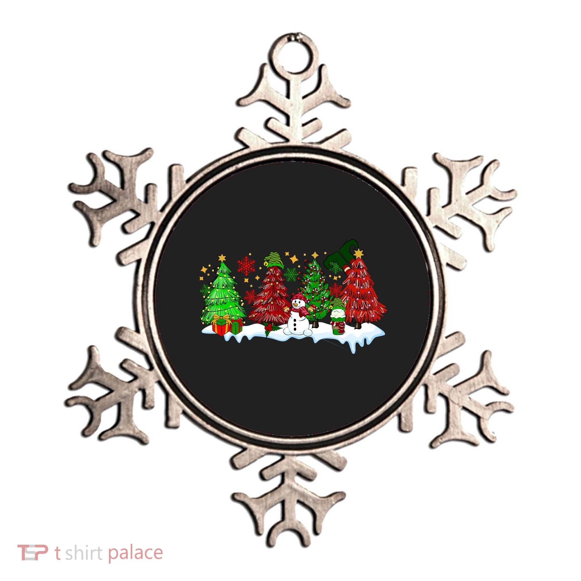 Funny Christmas Elf In Tree With Snowman Scene Ornament