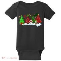 Funny Christmas Elf In Tree With Snowman Scene Baby Bodysuit thumb 0