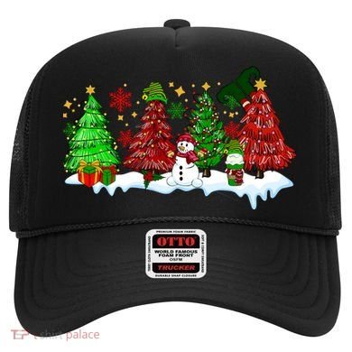 Funny Christmas Elf In Tree With Snowman Scene Hat