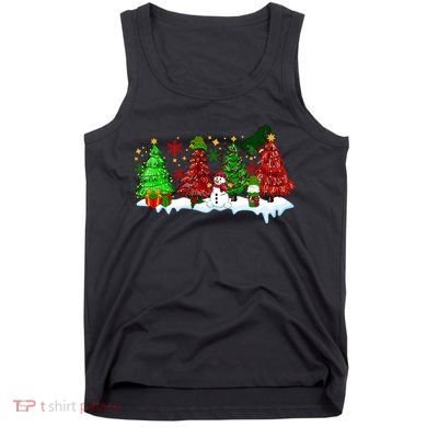Funny Christmas Elf In Tree With Snowman Scene Tank Top
