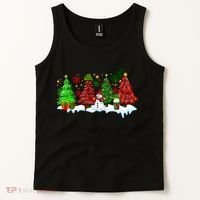 Funny Christmas Elf In Tree With Snowman Scene Tank Top thumb 2