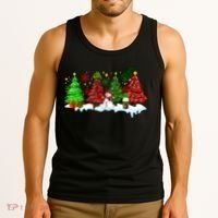 Funny Christmas Elf In Tree With Snowman Scene Tank Top thumb 3