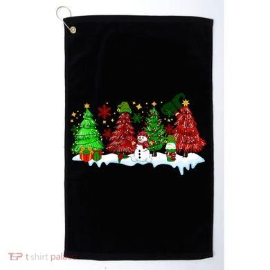 Funny Christmas Elf In Tree With Snowman Scene Golf Towel