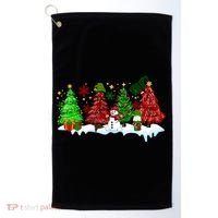 Funny Christmas Elf In Tree With Snowman Scene Golf Towel thumb 0