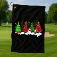 Funny Christmas Elf In Tree With Snowman Scene Golf Towel thumb 1