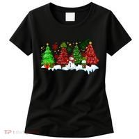 Funny Christmas Elf In Tree With Snowman Scene Women's T-Shirt thumb 0