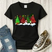 Funny Christmas Elf In Tree With Snowman Scene Women's T-Shirt thumb 3