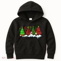 Funny Christmas Elf In Tree With Snowman Scene Kids Hoodie thumb 0
