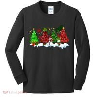 Funny Christmas Elf In Tree With Snowman Scene Kids Long Sleeve Shirt thumb 0