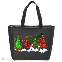 Funny Christmas Elf In Tree With Snowman Scene Tote Bag thumb 0