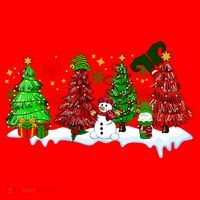Funny Christmas Elf In Tree With Snowman Scene Santa Hat thumb 1