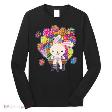 Funny Cute Easter Bunny On Bike Delivering Easter Eggs Long Sleeve Shirt