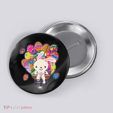 Funny Cute Easter Bunny On Bike Delivering Easter Eggs Button