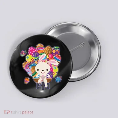 Funny Cute Easter Bunny On Bike Delivering Easter Eggs Button