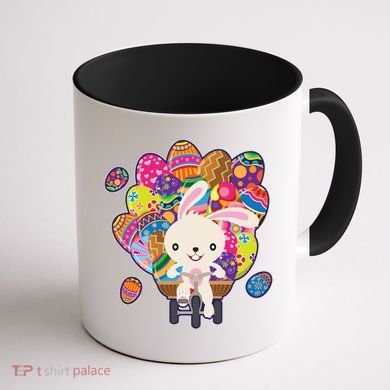 Funny Cute Easter Bunny On Bike Delivering Easter Eggs Coffee Mug back