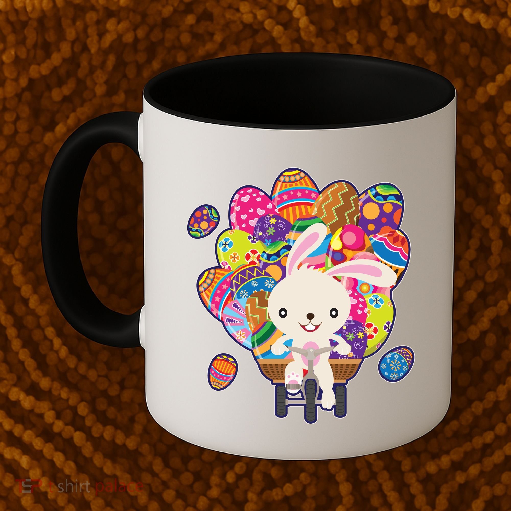 Funny Cute Easter Bunny On Bike Delivering Easter Eggs Coffee Mug