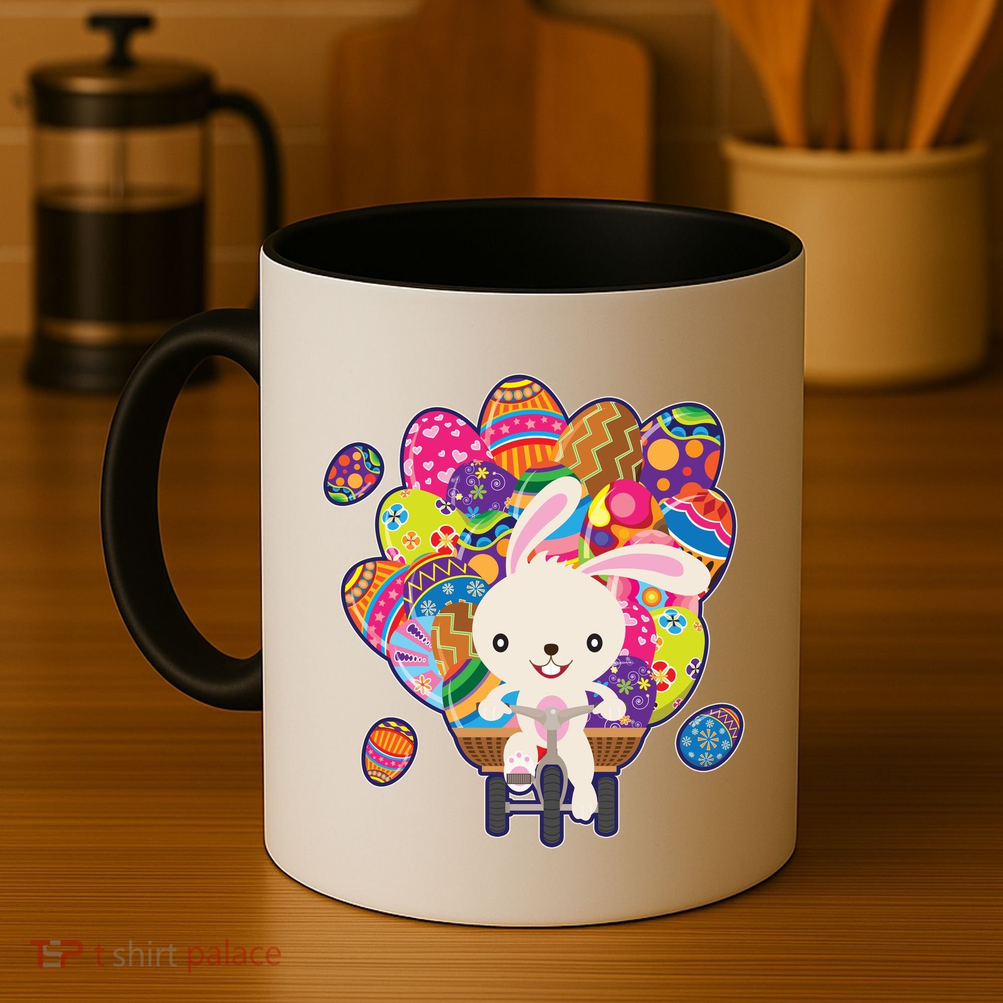 Funny Cute Easter Bunny On Bike Delivering Easter Eggs Coffee Mug