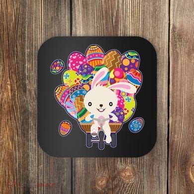 Funny Cute Easter Bunny On Bike Delivering Easter Eggs Coaster