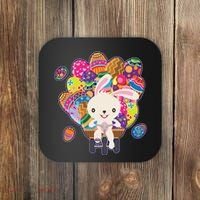 Funny Cute Easter Bunny On Bike Delivering Easter Eggs Coaster thumb 0