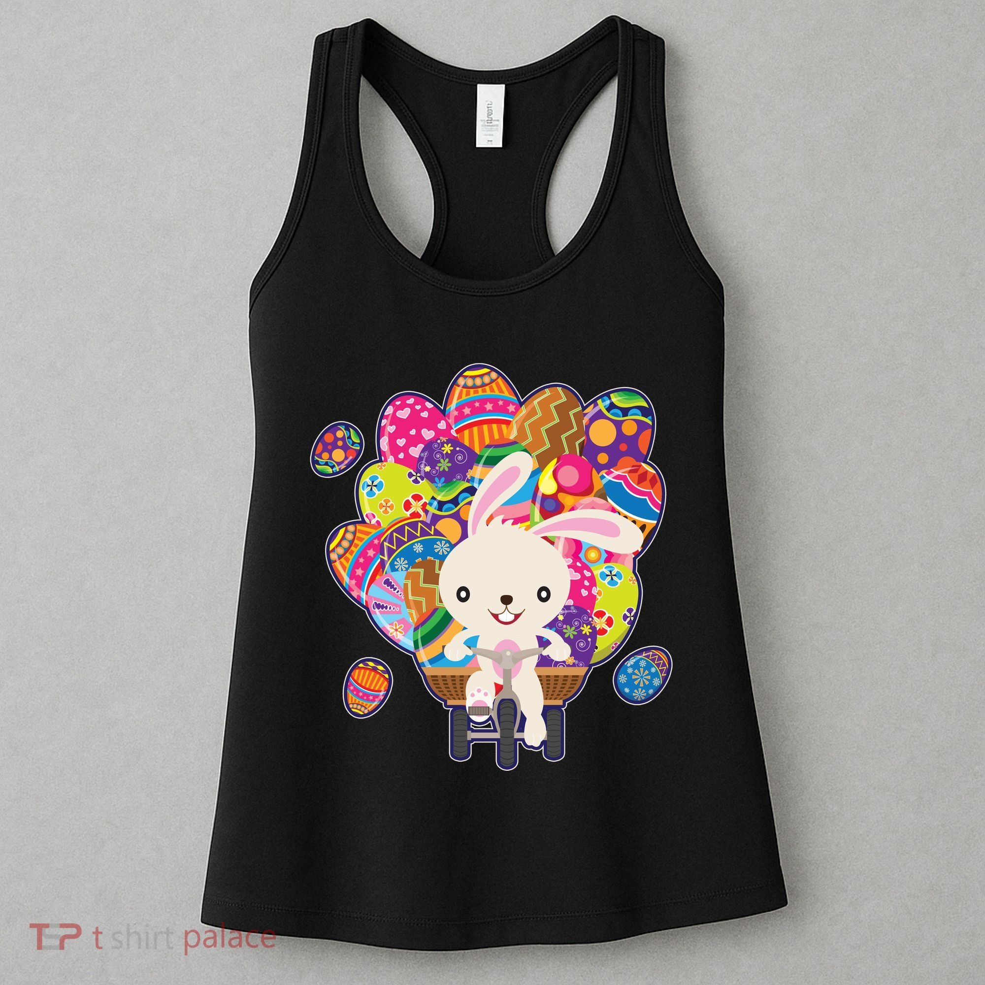 Funny Cute Easter Bunny On Bike Delivering Easter Eggs Women's Tank Top