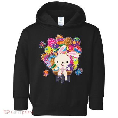 Funny Cute Easter Bunny On Bike Delivering Easter Eggs Toddler Hoodie