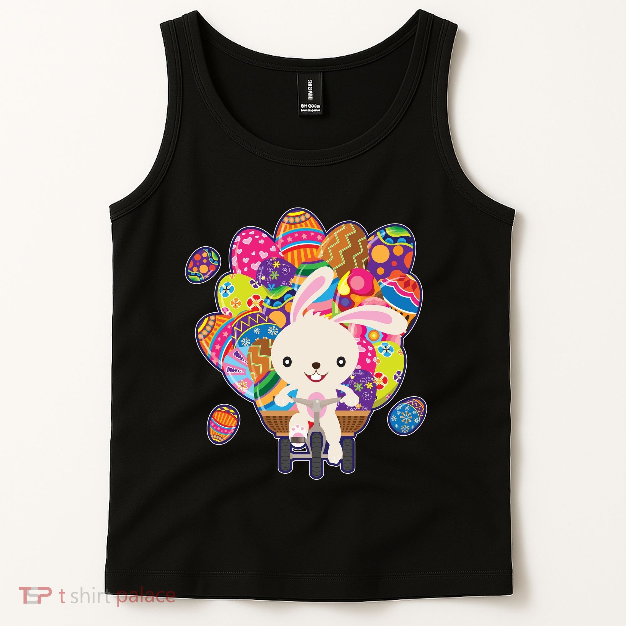 Funny Cute Easter Bunny On Bike Delivering Easter Eggs Tank Top