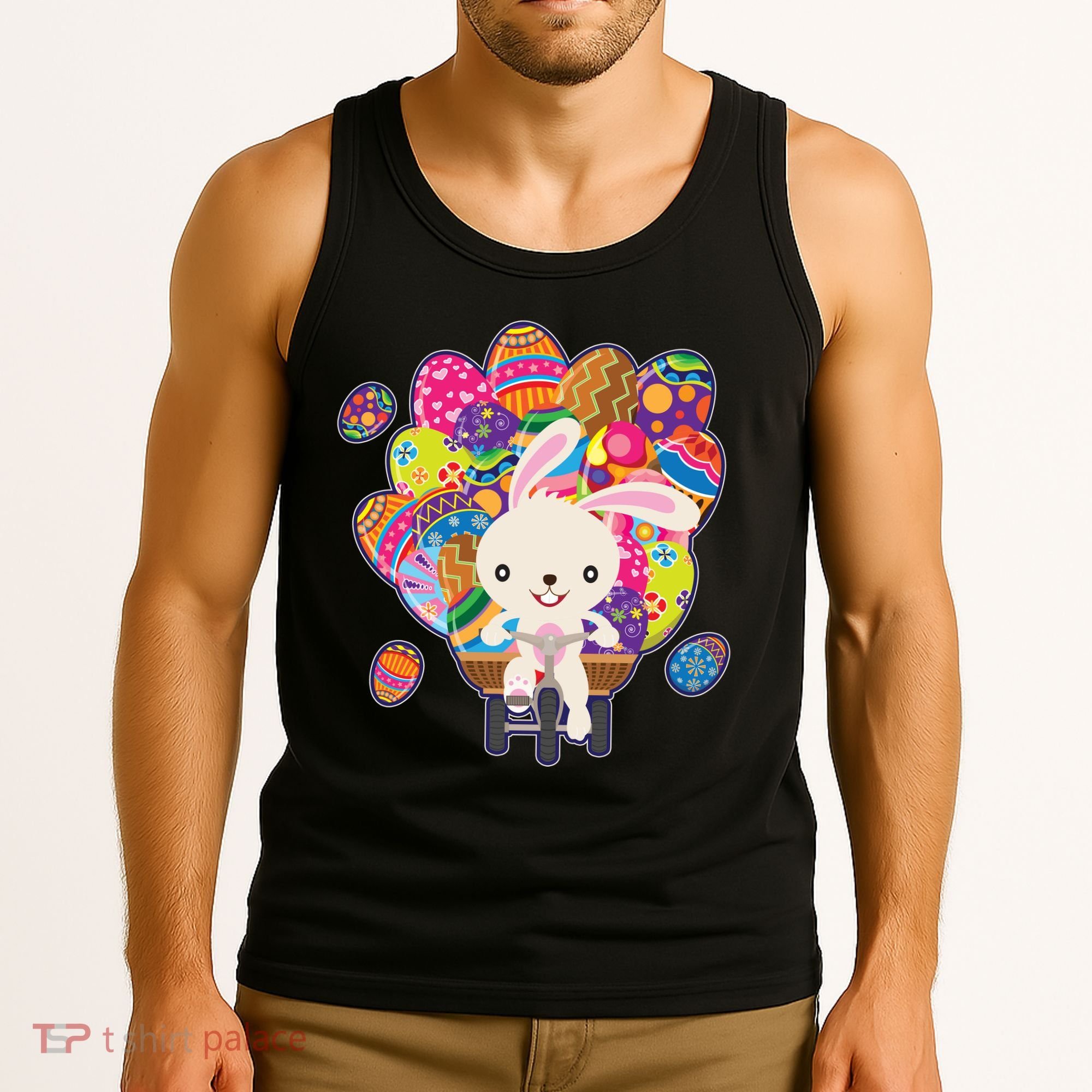 Funny Cute Easter Bunny On Bike Delivering Easter Eggs Tank Top