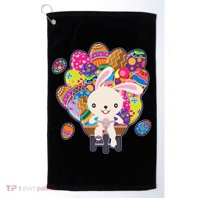 Funny Cute Easter Bunny On Bike Delivering Easter Eggs Golf Towel