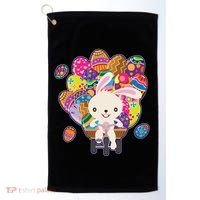 Funny Cute Easter Bunny On Bike Delivering Easter Eggs Golf Towel thumb 0