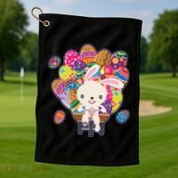 Funny Cute Easter Bunny On Bike Delivering Easter Eggs Golf Towel thumb 1