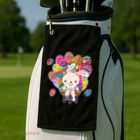 Funny Cute Easter Bunny On Bike Delivering Easter Eggs Golf Towel thumb 2