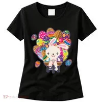 Funny Cute Easter Bunny On Bike Delivering Easter Eggs Women's T-Shirt thumb 0
