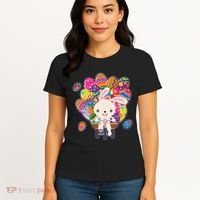 Funny Cute Easter Bunny On Bike Delivering Easter Eggs Women's T-Shirt thumb 4