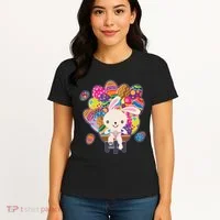 Funny Cute Easter Bunny On Bike Delivering Easter Eggs Women's T-Shirt thumb 4