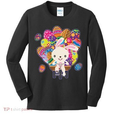 Funny Cute Easter Bunny On Bike Delivering Easter Eggs Kids Long Sleeve Shirt