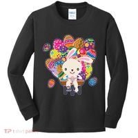 Funny Cute Easter Bunny On Bike Delivering Easter Eggs Kids Long Sleeve Shirt thumb 0