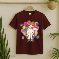 Funny Cute Easter Bunny On Bike Delivering Easter Eggs T-Shirt thumb 2