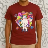 Funny Cute Easter Bunny On Bike Delivering Easter Eggs T-Shirt thumb 3