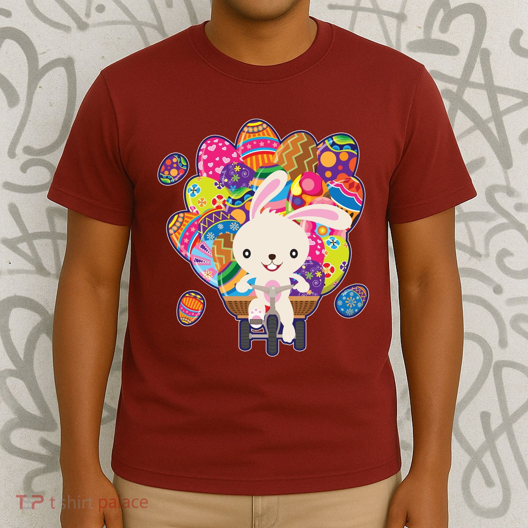 Funny Cute Easter Bunny On Bike Delivering Easter Eggs T-Shirt
