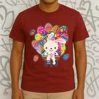 Funny Cute Easter Bunny On Bike Delivering Easter Eggs T-Shirt thumb 3