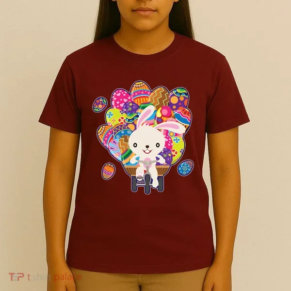 Funny Cute Easter Bunny On Bike Delivering Easter Eggs T-Shirt