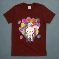 Funny Cute Easter Bunny On Bike Delivering Easter Eggs T-Shirt thumb 5