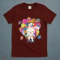 Funny Cute Easter Bunny On Bike Delivering Easter Eggs T-Shirt thumb 5