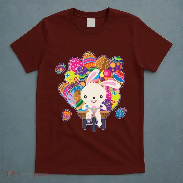 Funny Cute Easter Bunny On Bike Delivering Easter Eggs T-Shirt