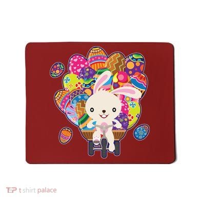 Funny Cute Easter Bunny On Bike Delivering Easter Eggs Mousepad